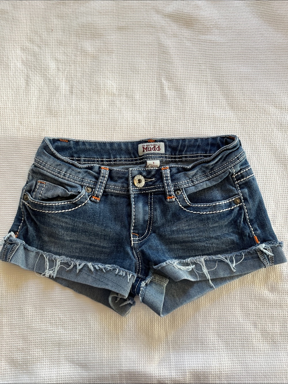 Mudd Women's Medium Blue Frayed Denim Cutoff Shorts size 1